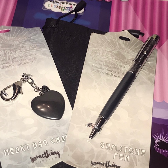 Gemstone Hematite Pen & Heart Bag Charm Gift Set - Picture 15 of 16
